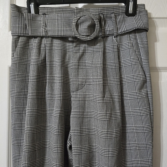 Zara TRF Pleated High Waist Belted Houndstooth Trouser Pants, Tapered Leg, EUC! - Picture 2 of 11